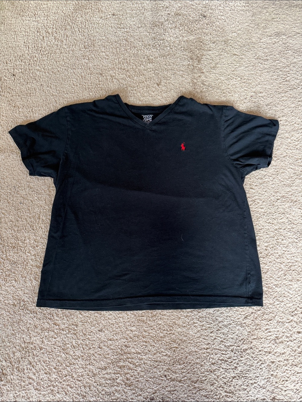 Ralph Lauren Black V-Neck Cotton Polo Logo Tee